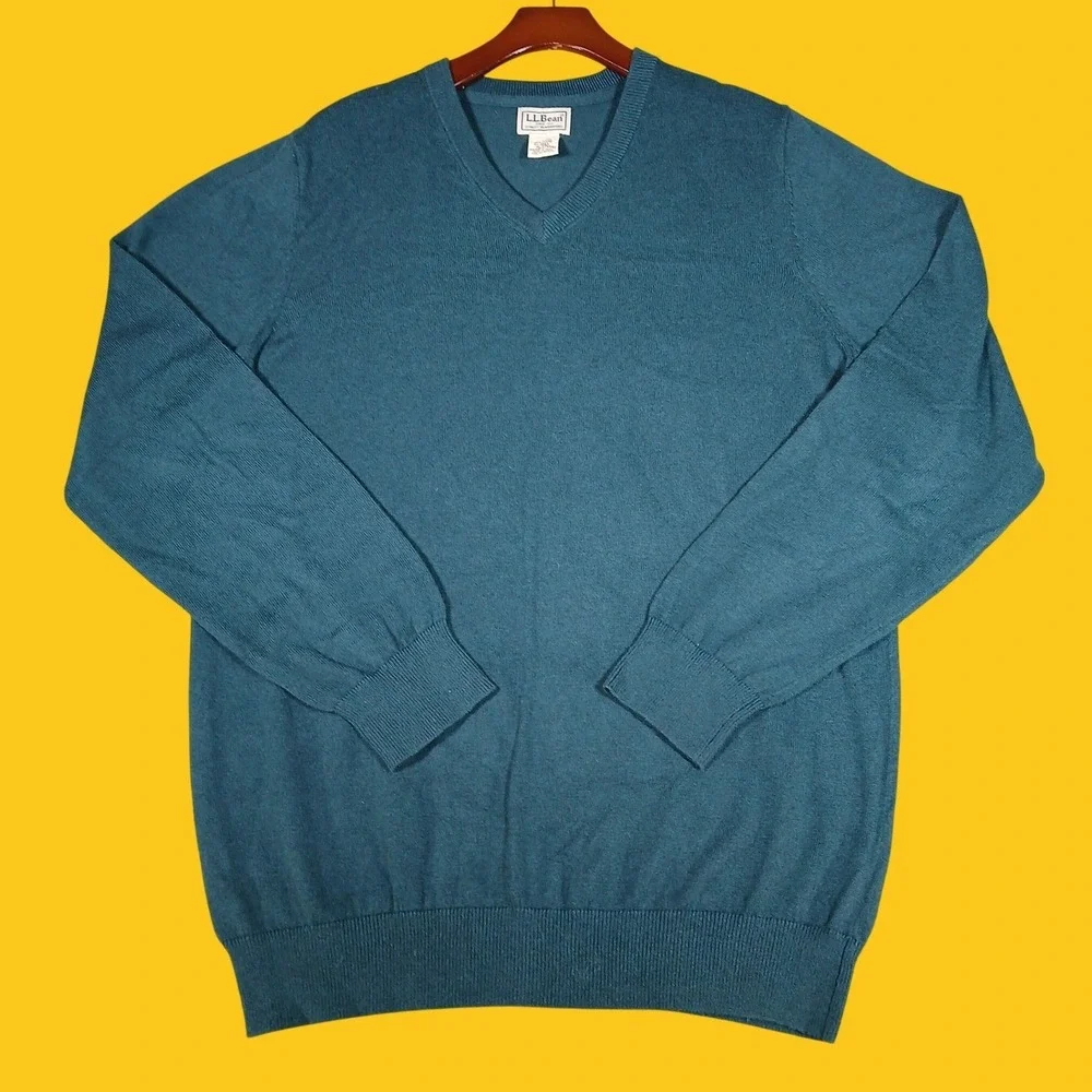 L.L.Bean V-Neck Sweater Mens M-Tall Cotton Cashmere Casual Work